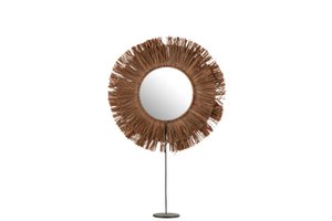 J-Line spiegel Op Voet Rond - riet/raffia - bruin - 41 x 50 cm