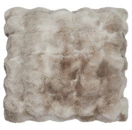 A large, plush, tie-dye patterned throw cushion in a neutral sand color. The cushion appears to be made of soft, fluffy material, likely faux fur or a similar textured fabric.