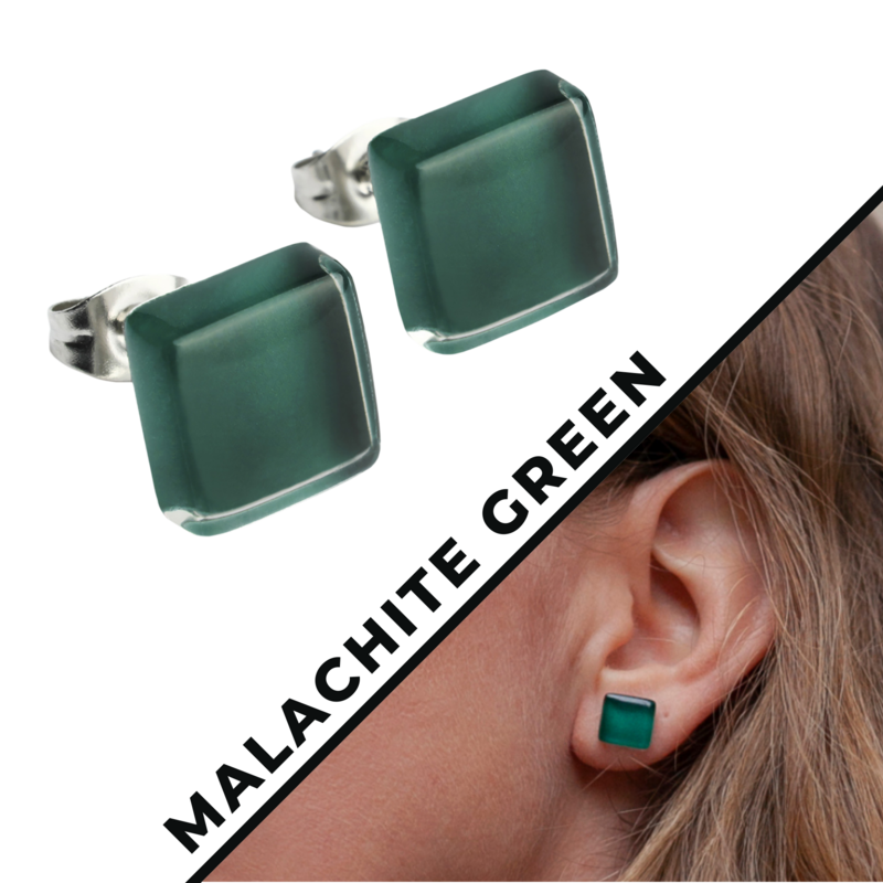 Firkantede ørestikker med glassten i mange farver • 10 mm • bæredygtige / minimalistiske / holdbare