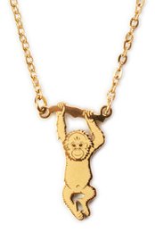Gold orangutan pendant necklace, kids jewelry, animal charm, golden chain, hanging monkey design.