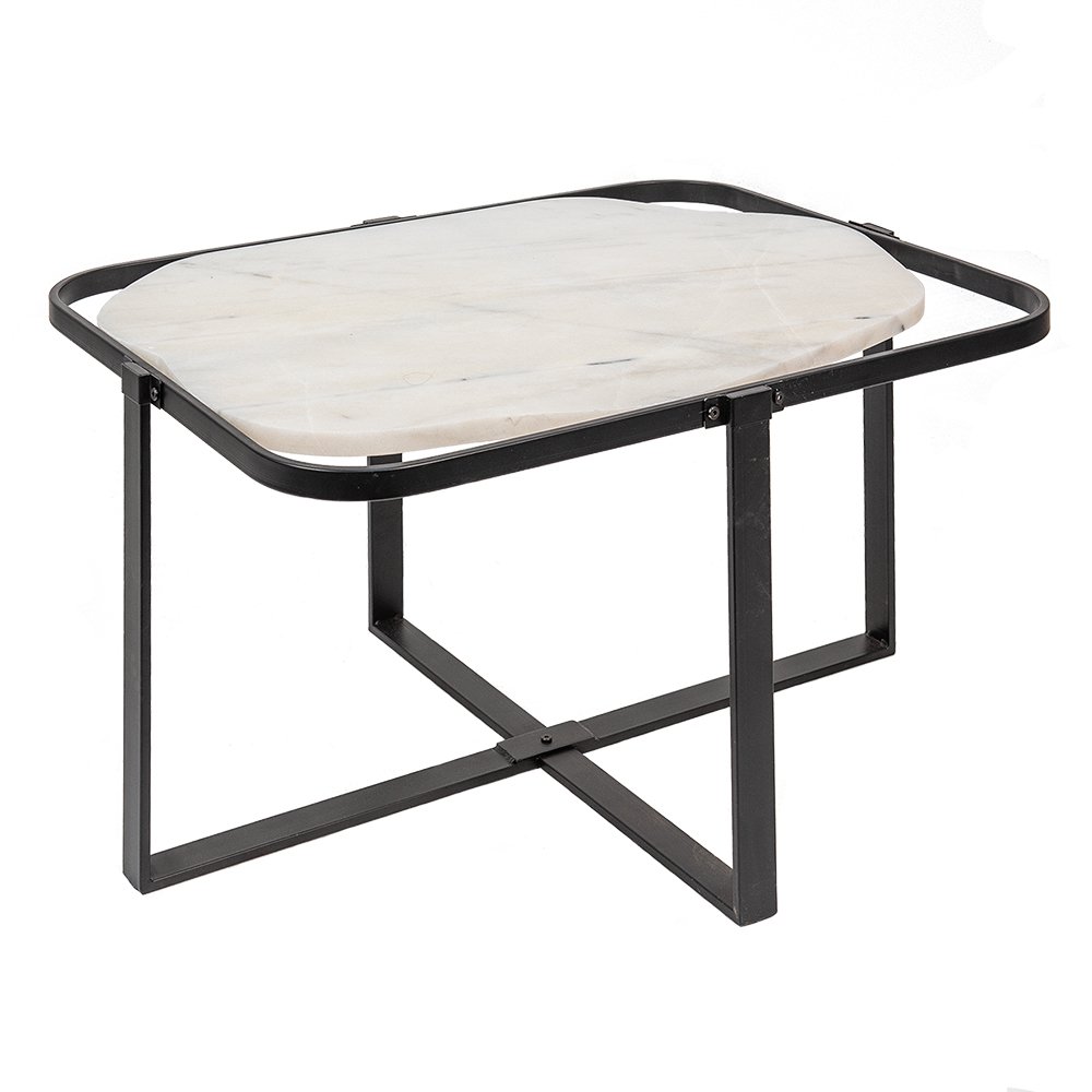 Salontafel 86x68x45 cm Zwart Wit IJzer Bijzettafel