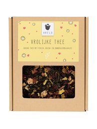 Cheerful tea with various tea leaves and floral accents. Suitable for a relaxing tea time.