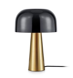 Tall, round table lamp with a bronze and black color scheme.