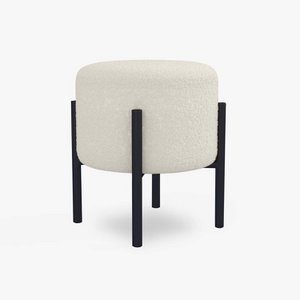 Tina ecru poef met krullend woleffect, zwarte metalen poten