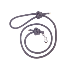 Gray cotton dog leash with diamond pattern and adjustable loop.