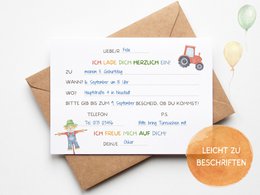 Traktor Einladungskarten - Bauernhof Einladungskarten Set zum Ausfüllen inkl. Umschläge - Bauernhof Kindergeburtstag - Mottoparty Trecker