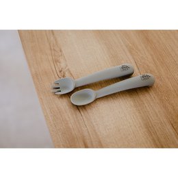 Siliconen lepel en vork-benzine grijs