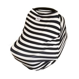 A versatile nursing and car seat cover in a classic black and white striped pattern. Provides privacy and protection for baby during feeding and travel.
