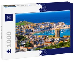 A 1000-piece puzzle depicting the picturesque coastal town of St. Ives in Cornwall, England, with its colorful buildings, harbor, and stunning blue waters.