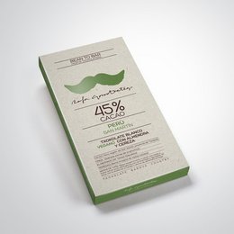 Vegan white chocolate bar with almond and cherry, made from Peruvian cacao beans.