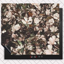  Spring flowers induction placemat, dark floral pattern with white cream blooms, botanical design.