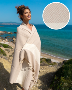 DIAMANT Katoenen Hammam-strandlaken – Sneldrogend en lichtgewicht – Beige - 180x100 cm