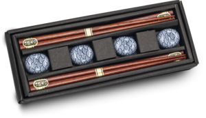 Edo Chopstick Set, 4 pair + stones, Seigaiha, giftbox