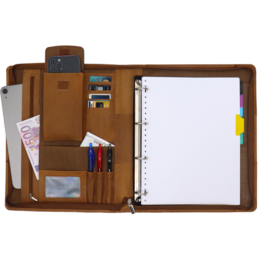 Estuche de cuero para escritura A4 - Carpeta para conferencias - Carpeta para documentos A4 - Funda para tableta y portátil - Carpeta de anillas extraíble