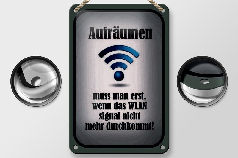 Blikskilt, der siger 12x18 cm rydde op, når WiFi ikke er på dekoration