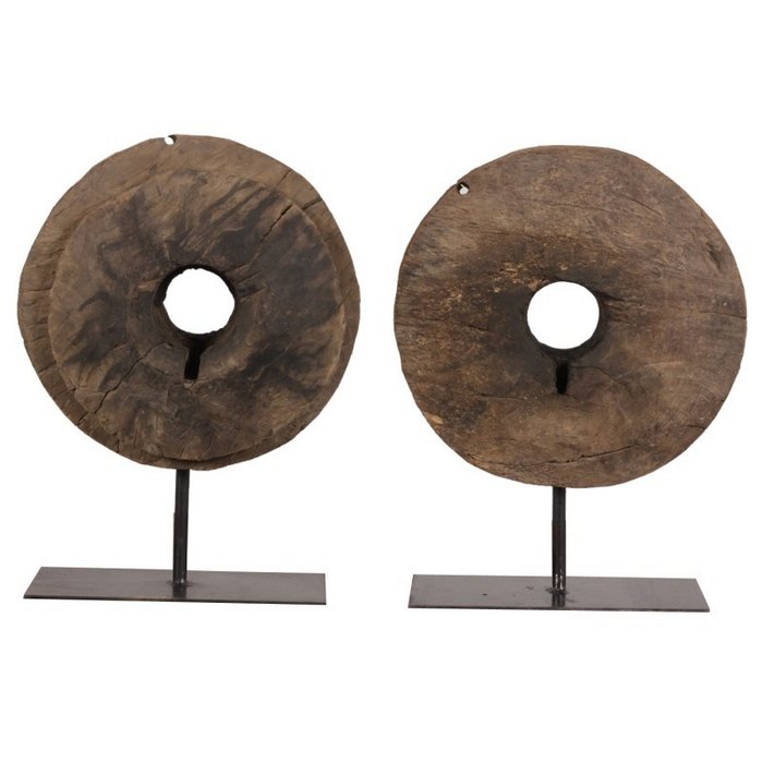 Oud houten wagenwiel op standaard 40cm