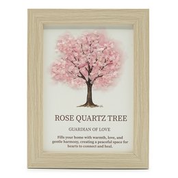  Rose Quartz tree framed art print, pink blossoms, wooden frame, gemstone guardian of love wall decor