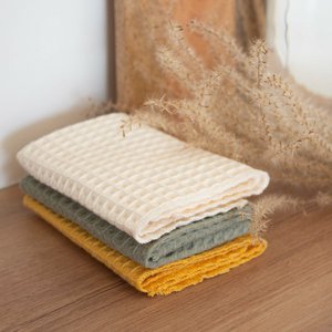 Set of 6 washable paper towels - Colours: Ecru / Mustard / Khaki / Gray