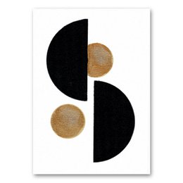 Abstract wall art featuring geometric shapes in black, white, and beige tones. The artwork has a minimalist, modern design with a mix of circular and semicircular elements.