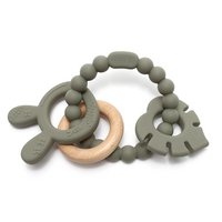 Soft & Hard | Bunny & Leaf RATTLE Wood & Silicone Teether | Olive
