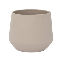 Beige ceramic plant pot with a round, tapered shape.