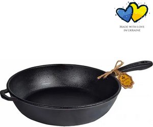 Koekenpan gietijzer - ø 28 x 6 cm - Gietijzeren pan voor alle warmtebronnen - Metalen handvat - PFAS vrij - Zwart