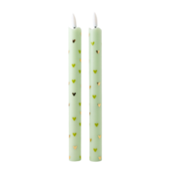 LED Candle Pillar Hearts Green - Set of 2
