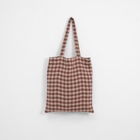 Chocolate Gingham Linen Tote Bag