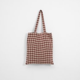  Red and white gingham pattern linen tote bag, suitable for shopping or everyday use.
