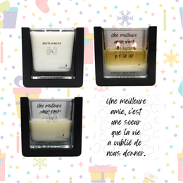  Scented candle with "Thank you" and "I always just envie" text in a glass container with a black frame.