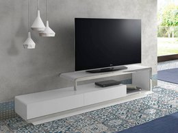 Mueble TV de madera blanca y acero cromado