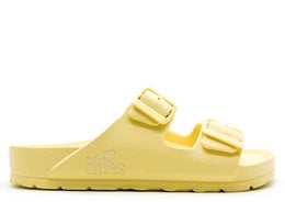 Vegan lemon sorbet-colored sandals with two adjustable straps and a comfortable EVA footbed.