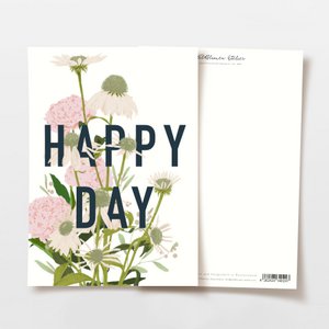 Postkarte Happy Day Lettering mit Blumen, FSC zertifiziert
