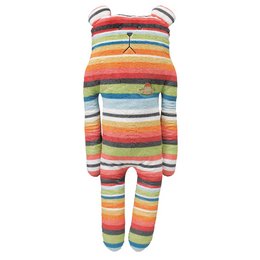 Colorful striped plush bear with a Mexican-inspired design. Soft, cuddly, and perfect for snuggling.