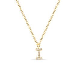 14K yellow gold necklace with diamond-encrusted letter "I" pendant.