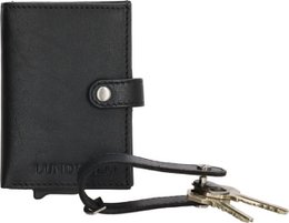 Læderkortholder + nøgleorgan sort — gavesæt til mænd — Lundholm Örebro Safety Wallet