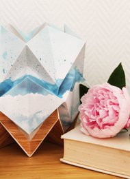 Origami Table Lamp in EcoWood and Paper - Summer Pattern - size S