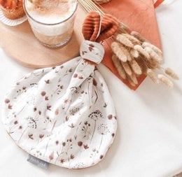 Soft, plush cuddle cloth with a button rabbit design in neutral tones. Features a cozy, textured fabric and a sweet, whimsical pattern.