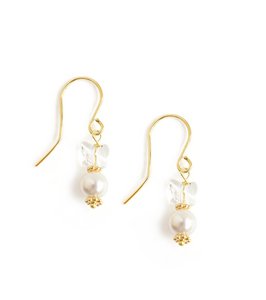 White pearl earrings with crystal butterflies