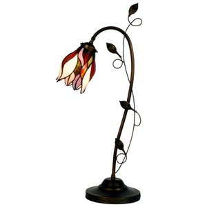Bureaulamp Bankierslamp Tiffany 34x24x72 cm Beige Bruin Glas Tulpen Tafellamp