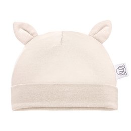 Soft, cozy bamboo baby cap in a variety of neutral colors and sizes 0-3 months and 3-6 months. Features cute ear details for a playful look.