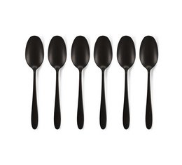 Set of 6 matte black tea spoons. Sleek and modern design, perfect for everyday use.
