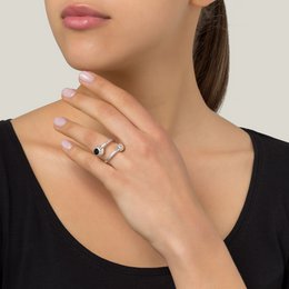 Bague-Swarovski noir plaqué argent