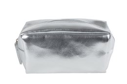  A silver-colored toiletry bag measuring 19x8x10cm. The bag has a rectangular shape and a zipper closure.