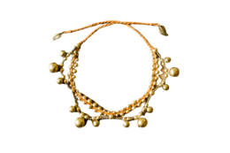 Bracelet de cheville perlé en laiton superposé avec cloches de différentes couleurs