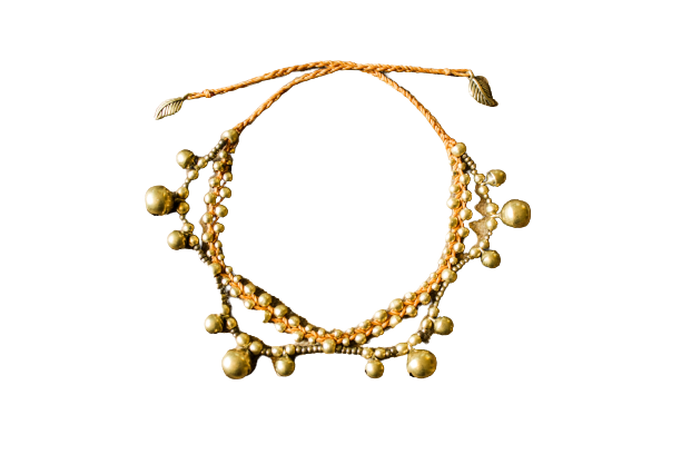 Bracelet de cheville perlé en laiton superposé avec cloches de différentes couleurs