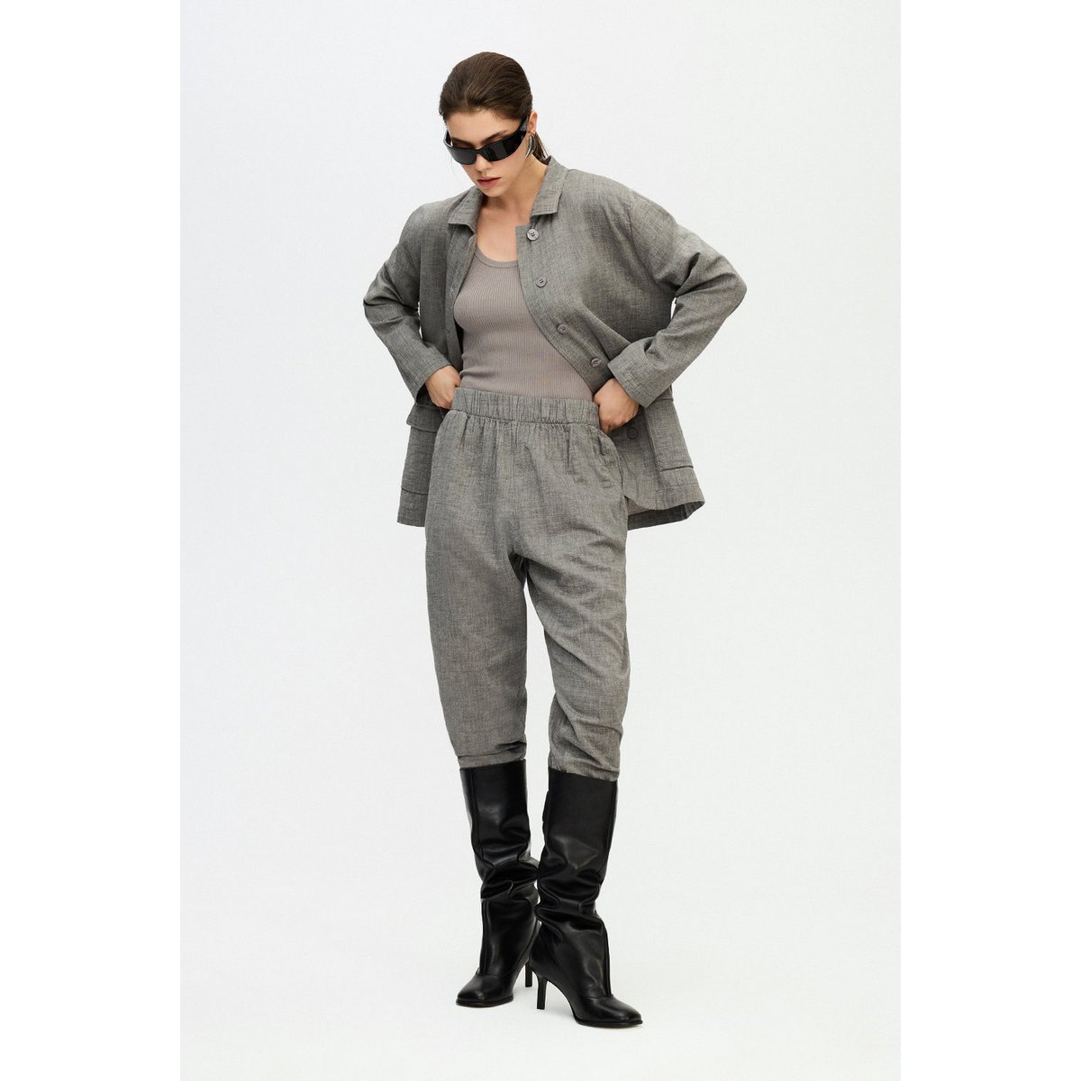 IKIKIZ Grey Cotton Oversized Jacket