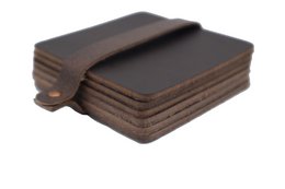 Set of 6 square brown leather coasters