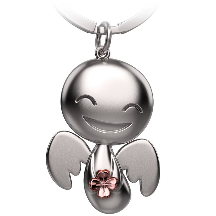 2 Portachiavi Portafortuna Con Angelo Custode E Quadrifoglio - Ciondoli In Acciaio Inox Con Gemme Rosa E Cuore Argento - Regalo Per Donne - 2