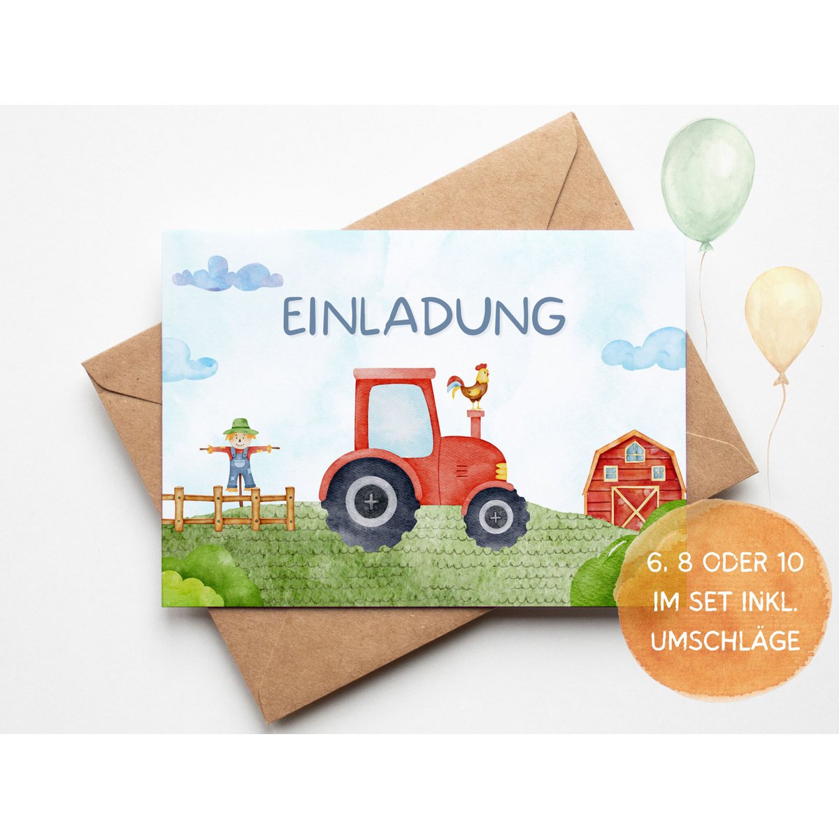 Farmyard Green Traktor Geburtstagseinladungen – 20 Karten Mit Umschlägen, 10,2x15,2 Cm, Zum Ausfüllen